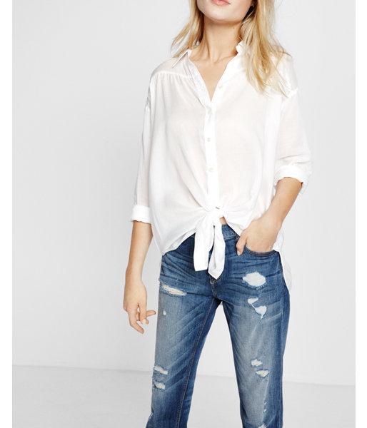 Express Petite Tie-front Button Down