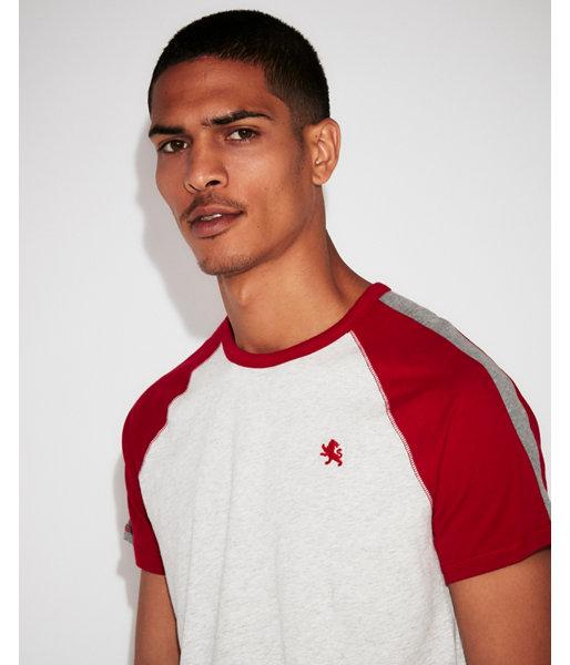 Express Mens Striped Sleeve Lion Logo Baseball Tee