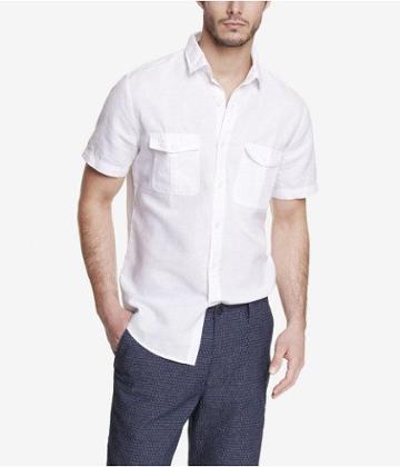 Express Mens Short Sleeve Linen-cotton Shirt White