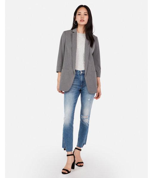 Express Womens Rolled Sleeve Textured Boyfriend Blazer