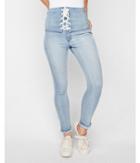 Express Womens Express Womens Super High Waisted Lace-up Front Stretch Ankle Jean