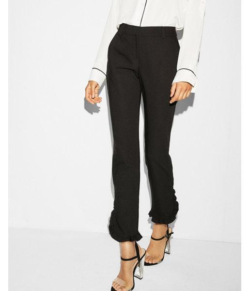 Express Womens Mid Rise Ruffle Hem Columnist Ankle Pant