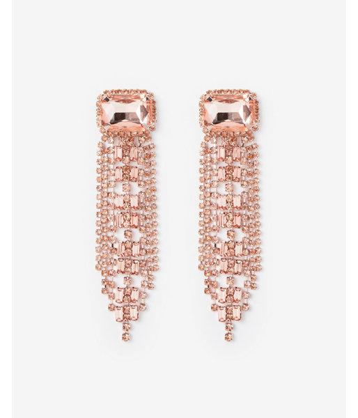 Express Womens Rhinestone Fringe Drop Post Back Earrings