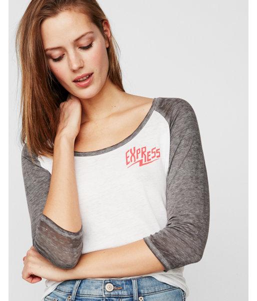 Express Womens Express One Eleven Lightning Bolt Baseball Tee