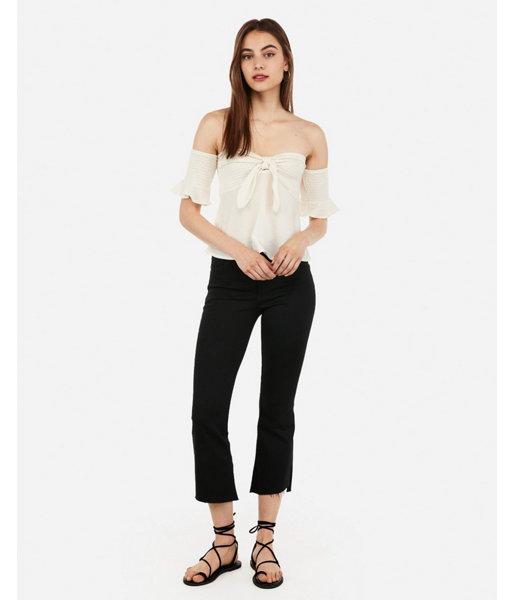 Express Womens Express One Eleven Smocked Tie Front Tee