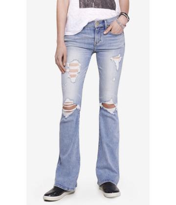 Express Express Womens Destroyed Mid Rise Slim Flare Jean
