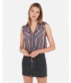 Express Womens Striped Cropped Tie Hem Button