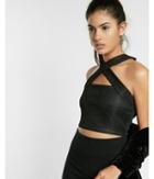 Express Womens Sparkle Crossover Cropped Top