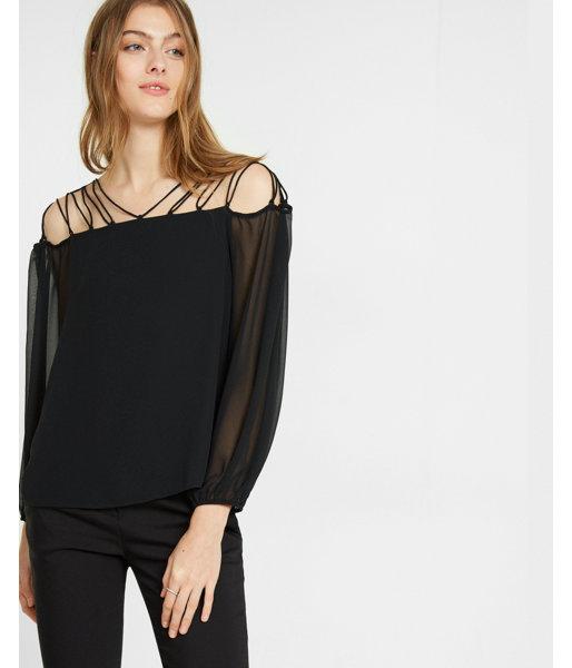 Express Petite Lace-up Shoulder Blouse