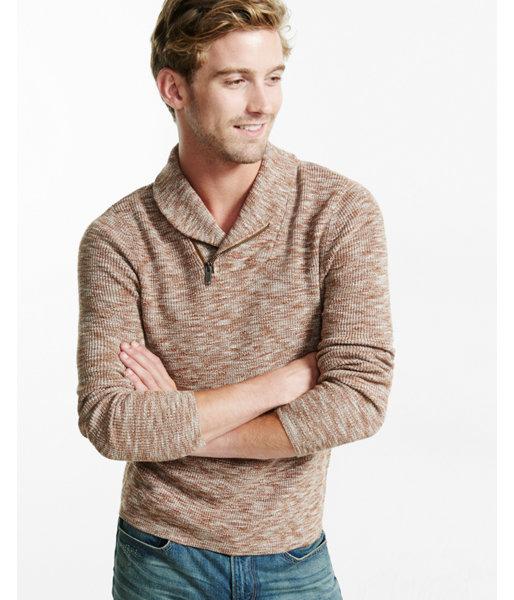 Express Mens Marled Cotton Zip Shawl Collar