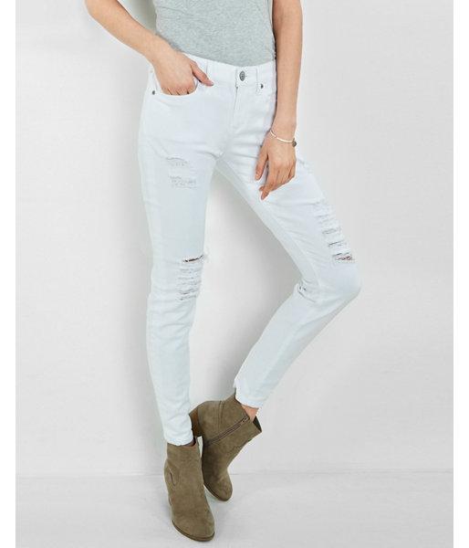 Express Womens Distressed Mid Rise White Jean