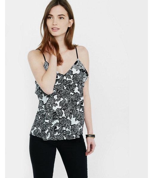 Express Womens Chalkboard Floral Cut-out Ruffle Cami