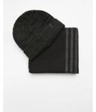 Express Mens Gray And Black Stripe Scarf And Beanie