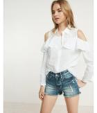Express Solid Ruffle Cold Shoulder Blouse