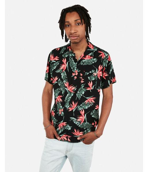 Express Mens Floral Pattern Short Sleeve Rayon