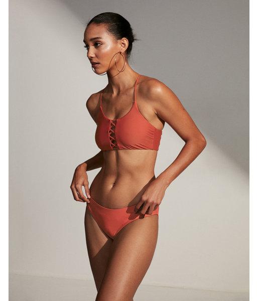 Express Womens Long Line Lattice Bikini Top
