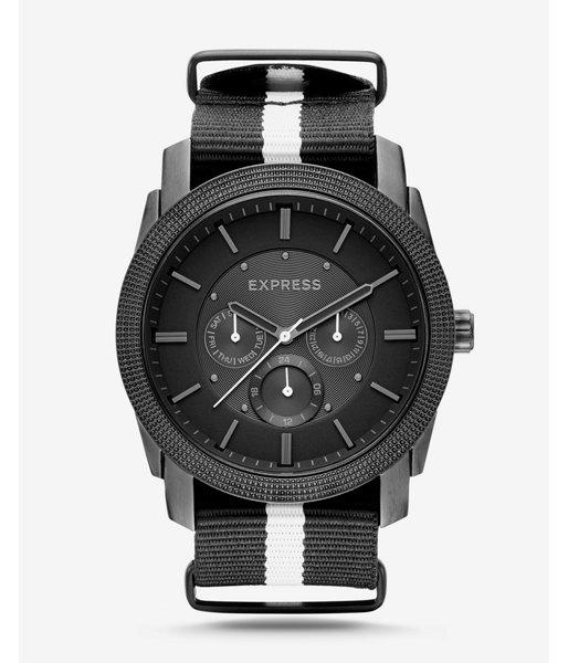 Express Mens Rivington Stripe Multi-function Watch - Black And White