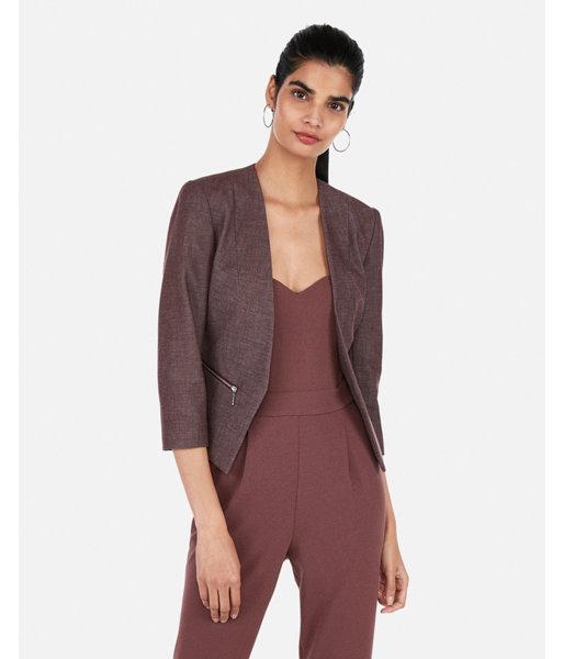 Express Womens Textured Zip Pocket Cutaway Blazer