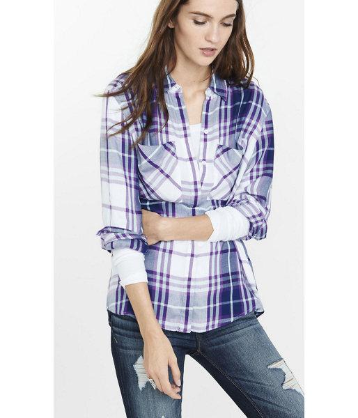 Express Women's Shirts Purple And Green Oversized Plaid