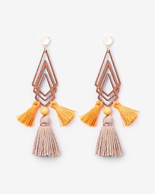 Express Womens Wood Triangle Tassel Drop Post Back Earrings