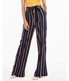 Express Womens High Waisted Stripe Tie Waist Wide Leg Dress Pants