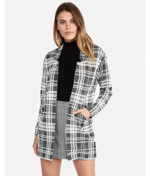 Express Womens Plaid Tailored Knit Blazer