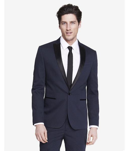 Express Slim Photographer Navy Cotton Sateen Tuxedo Jacket