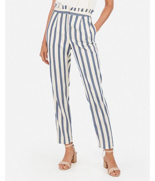 Express Womens Striped High Waisted Ruffle Top Ankle Pant