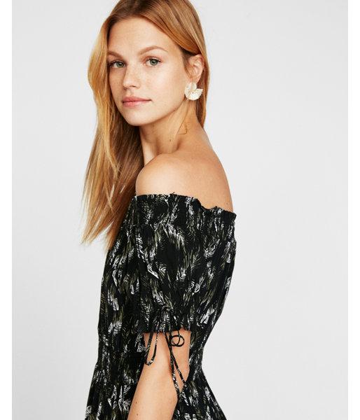 Express Womens Smocked Off The Shoulder Fit And Flare Dress