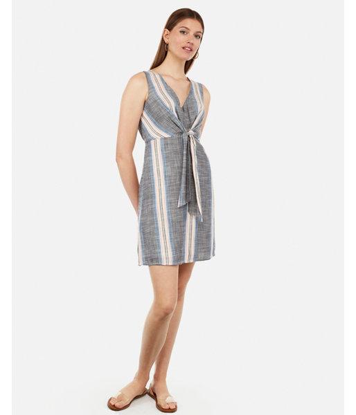 Express Womens Multi-striped Front Tie Fit And Flare