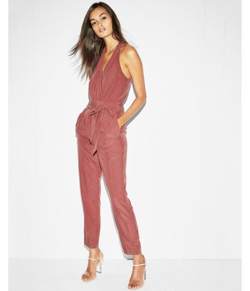 Express Womens Petite Belted Surplice Jumpsuit
