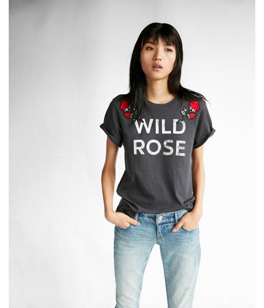 Express Womens Wild Rose Patch Boyfriend Tee