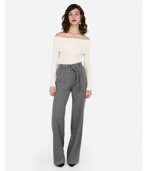 Express Womens Ribbed Fitted Off The Shoulder