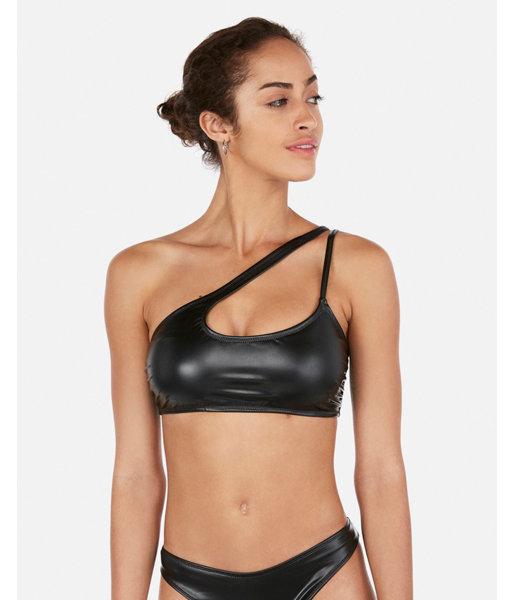 Express Womens Matte Black Strappy One Shoulder Bikini Top