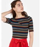 Express Womens Express One Eleven Stripe Ribbed Cropped Tee