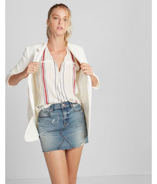 Express Stripe Welt Pocket Zip Front Top