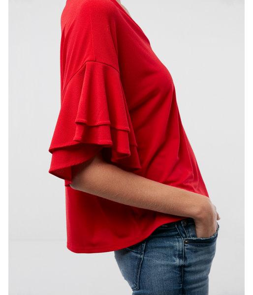 Express Womens Textured Tiered Ruffle Sleeve V-neck Top