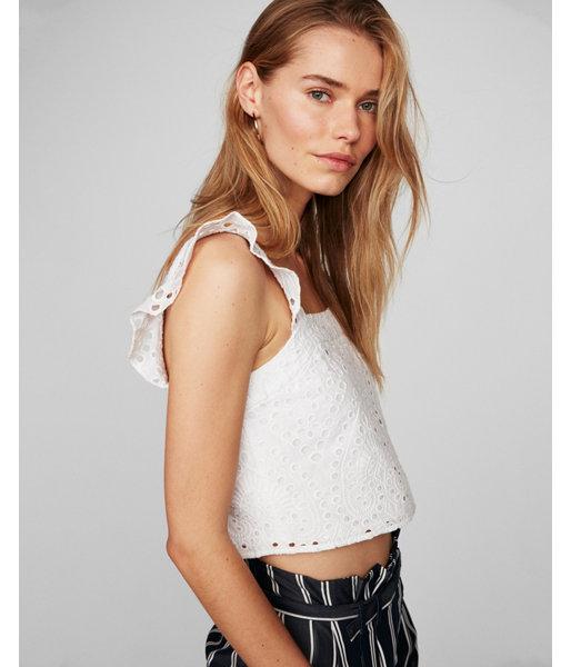 Express Womens Ruffle Shoulder Eyelet Crop Top