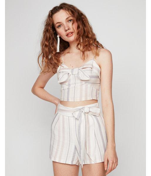 Express Womens High Waisted Striped Side Tie Linen-blend