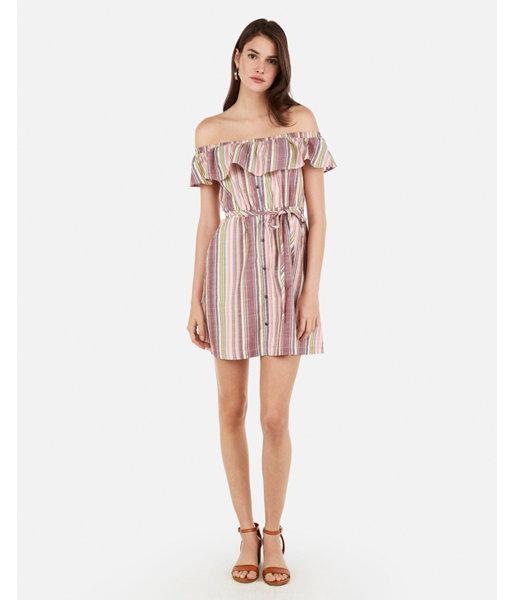 Express Womens Striped Off The Shoulder Button Front