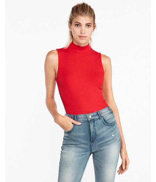 Express Womens Mock Neck Ribbed Tank