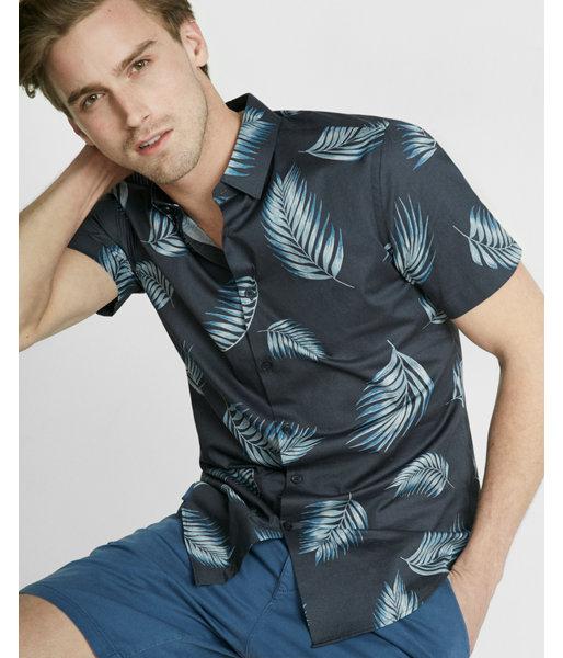 Express Mens Fitted Palm Leaf Button-down Short