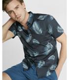 Express Mens Fitted Palm Leaf Button-down Short