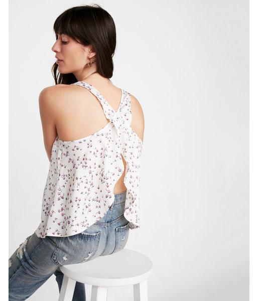 Express Womens Floral V-neck Ruffle Back Tank