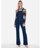 Express Womens Super High Waisted Medium Wash Bell Flare Overalls