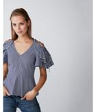 Express Womens Striped Lace-up Shoulder Blouse