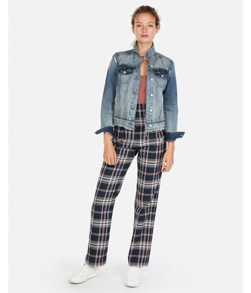 Express Womens Frayed Denim Trucker Jacket