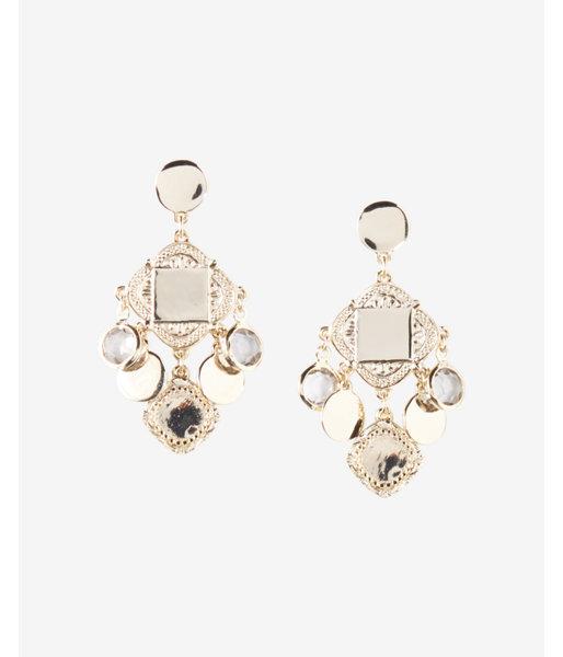 Express Mixed Coin Bezel Post Back Drop Earrings