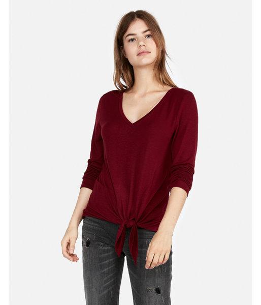 Express Womens Petite Express One Eleven V-neck Tie Front
