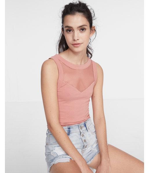 Express Womens Mesh Inset Abbreviated Tank
